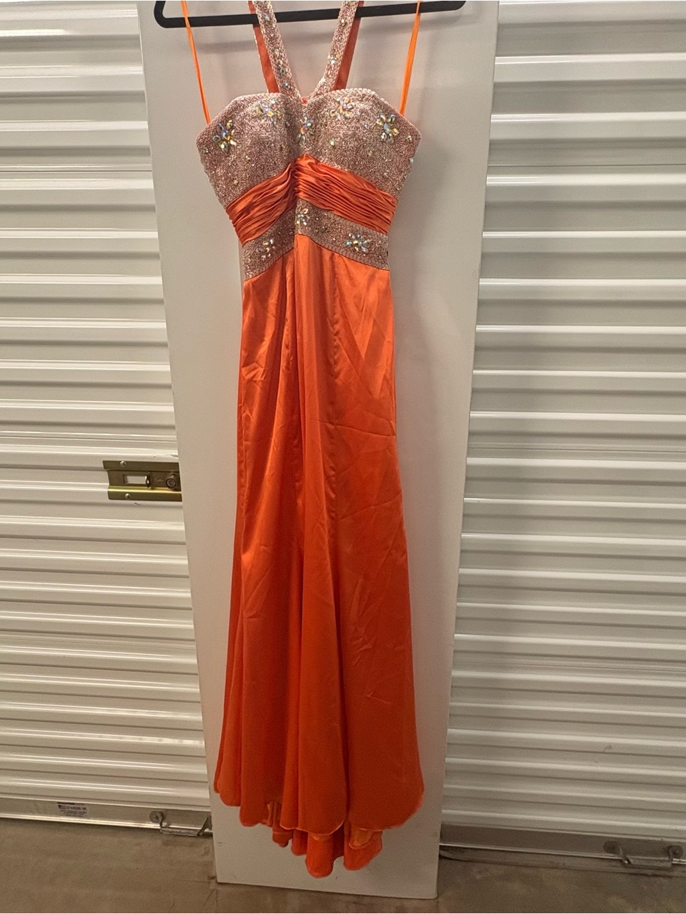 Clarisse Orange Beaded Spaghetti-Strap Prom Gown